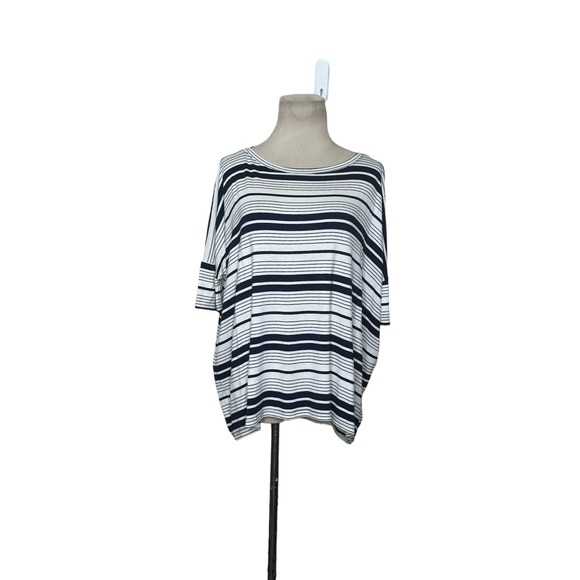 Glam off white navy blue short sleeves oversized knit top size small - Picture 9 of 11